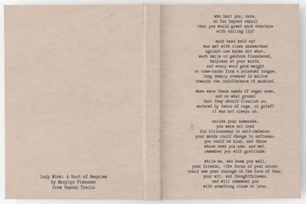 Lady Mink: A Sort of Requiem by Marylyn Plessner from Vapour Trails