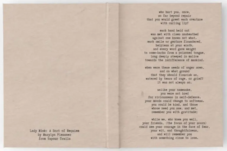 Lady Mink: A Sort of Requiem by Marylyn Plessner from Vapour Trails