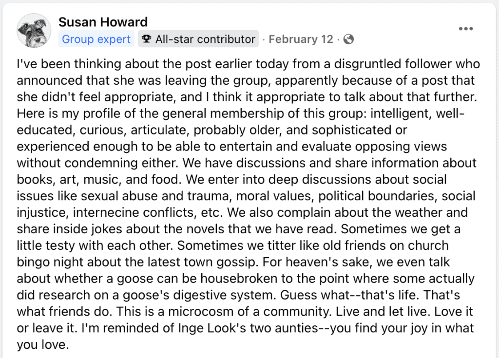Louise Penny FB group post 4